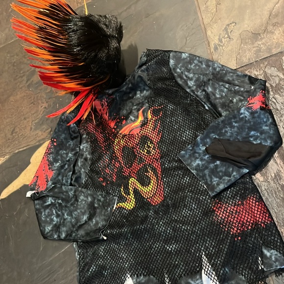 Punk EMO rocker ZOMBIE BIKER skull shirt Halloween Costume flame MOHAWK BOYS LG - Picture 15 of 15